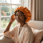 Orange & Black Pure Mulberry Silk Bonnet – Reversible & Durable - NOCHKA

