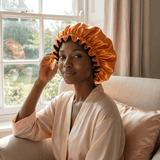 Orange & Black Pure Mulberry Silk Bonnet – Reversible & Durable - NOCHKA
