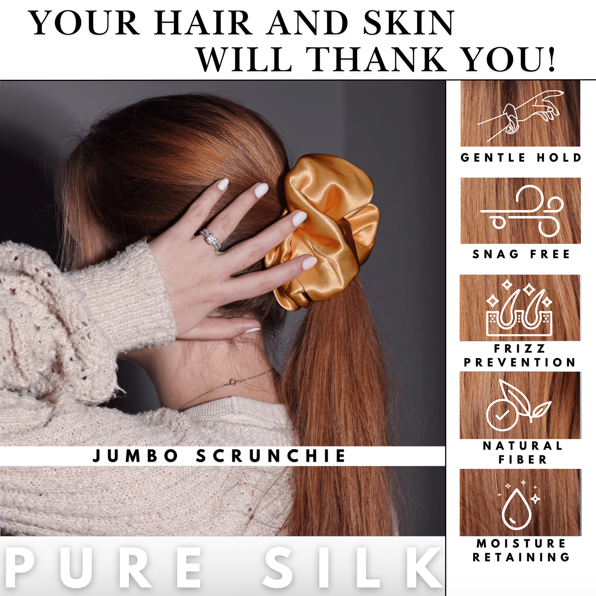 Orange Jumbo Scrunchie – 100% Pure Mulberry Silk, Perfect for All Hair Types - NOCHKA
