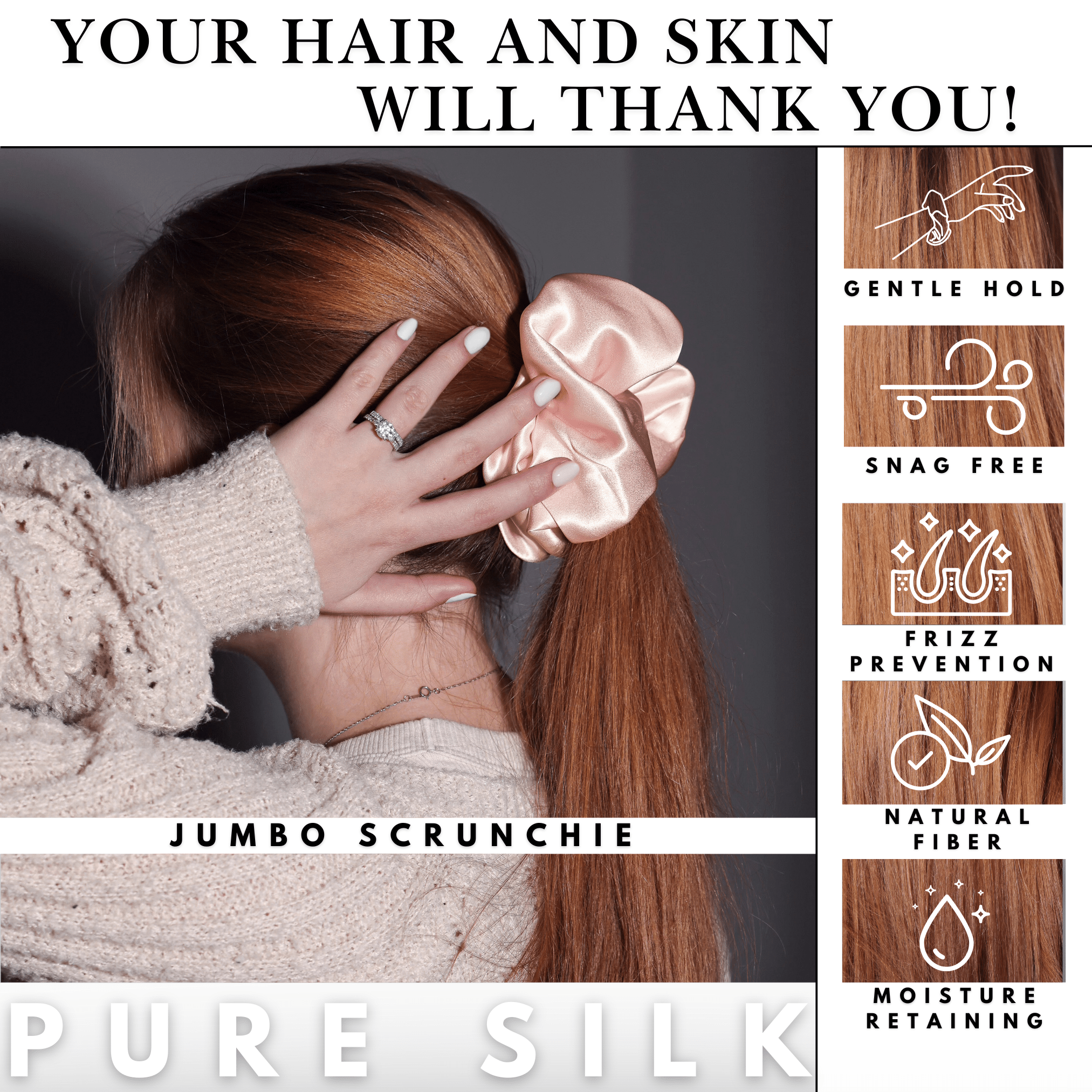Pale Blush Jumbo Scrunchie – 100% Pure Mulberry Silk, Perfect for All Hair Types - NOCHKA
