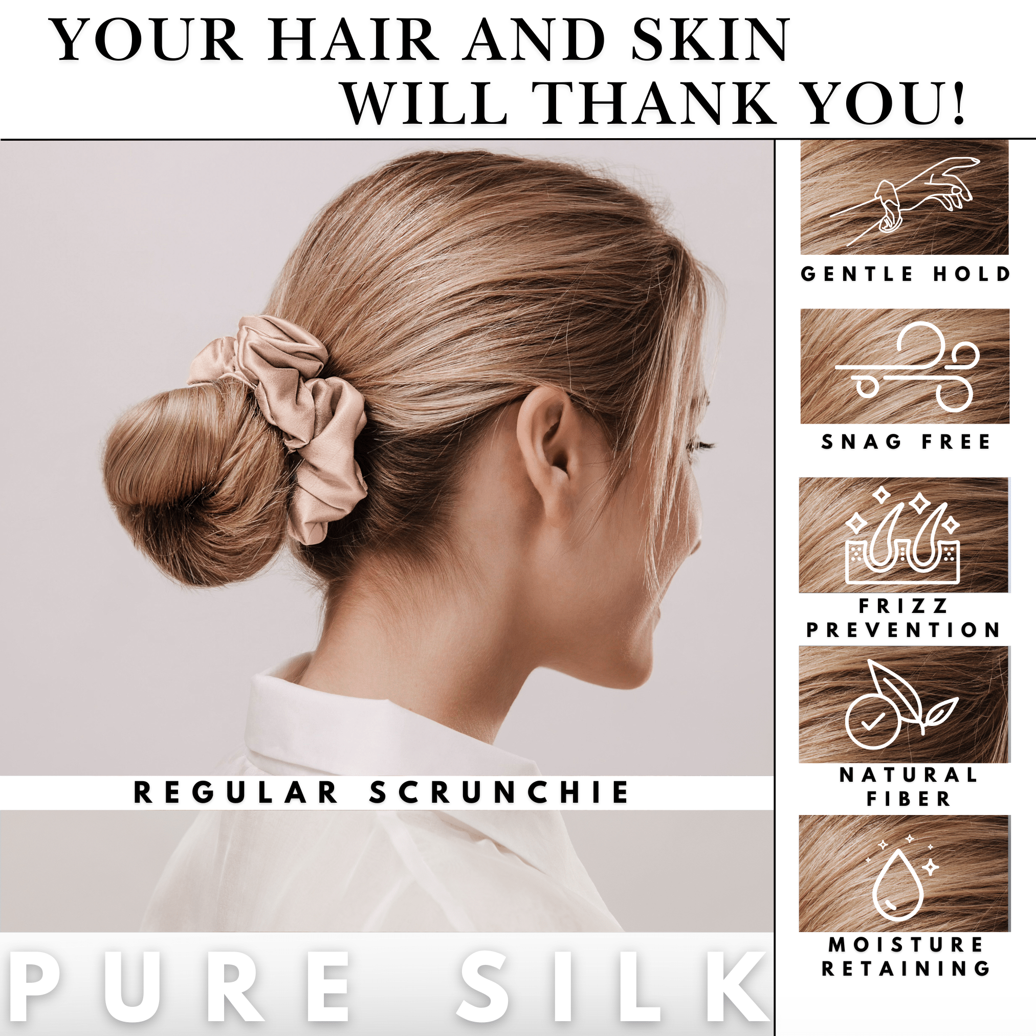 Pale Blush Regular Scrunchie – 100% Pure Mulberry Silk, Perfect for All Hair Types - NOCHKA
