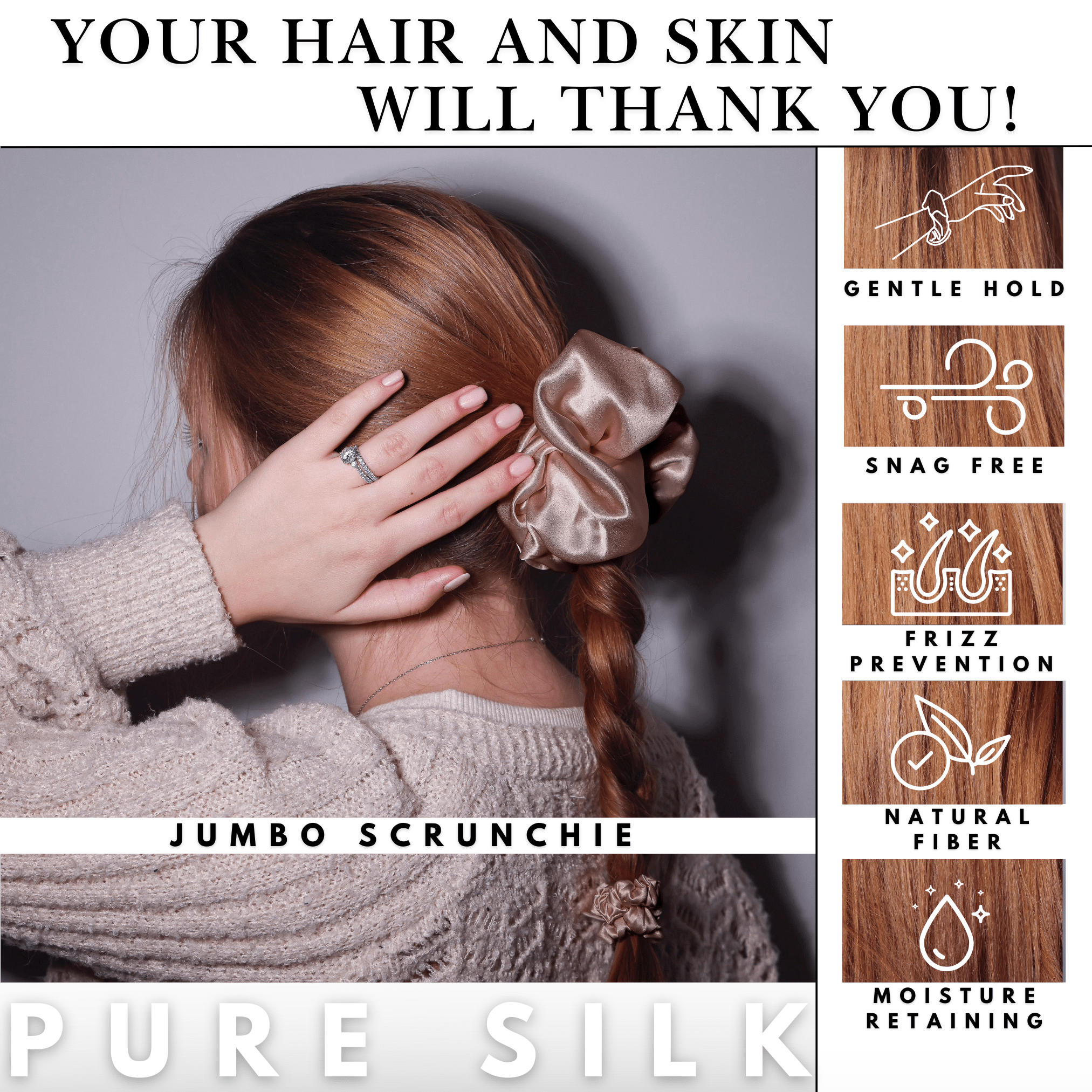 Pale Mauve Jumbo Scrunchie – 100% Pure Mulberry Silk, Perfect for All Hair Types - NOCHKA
