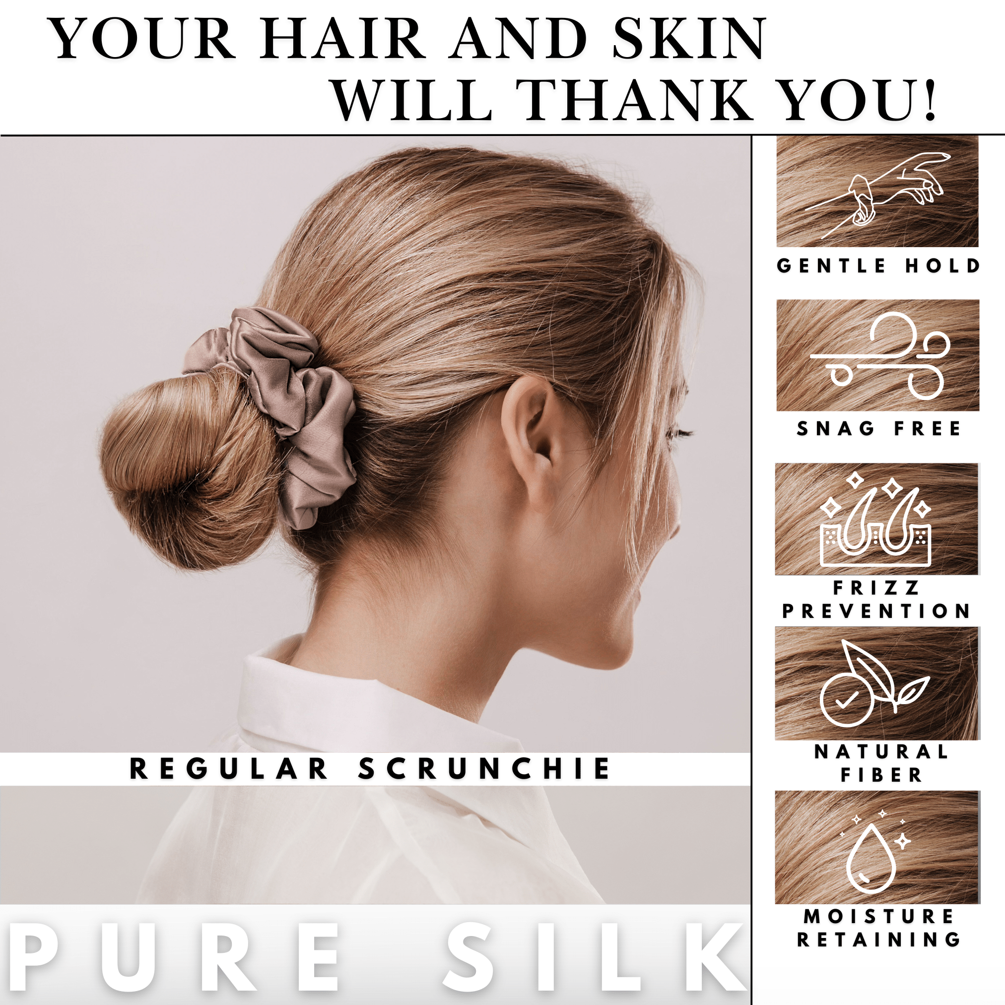 Pale Mauve Regular Scrunchie – 100% Pure Mulberry Silk, Perfect for All Hair Types - NOCHKA

