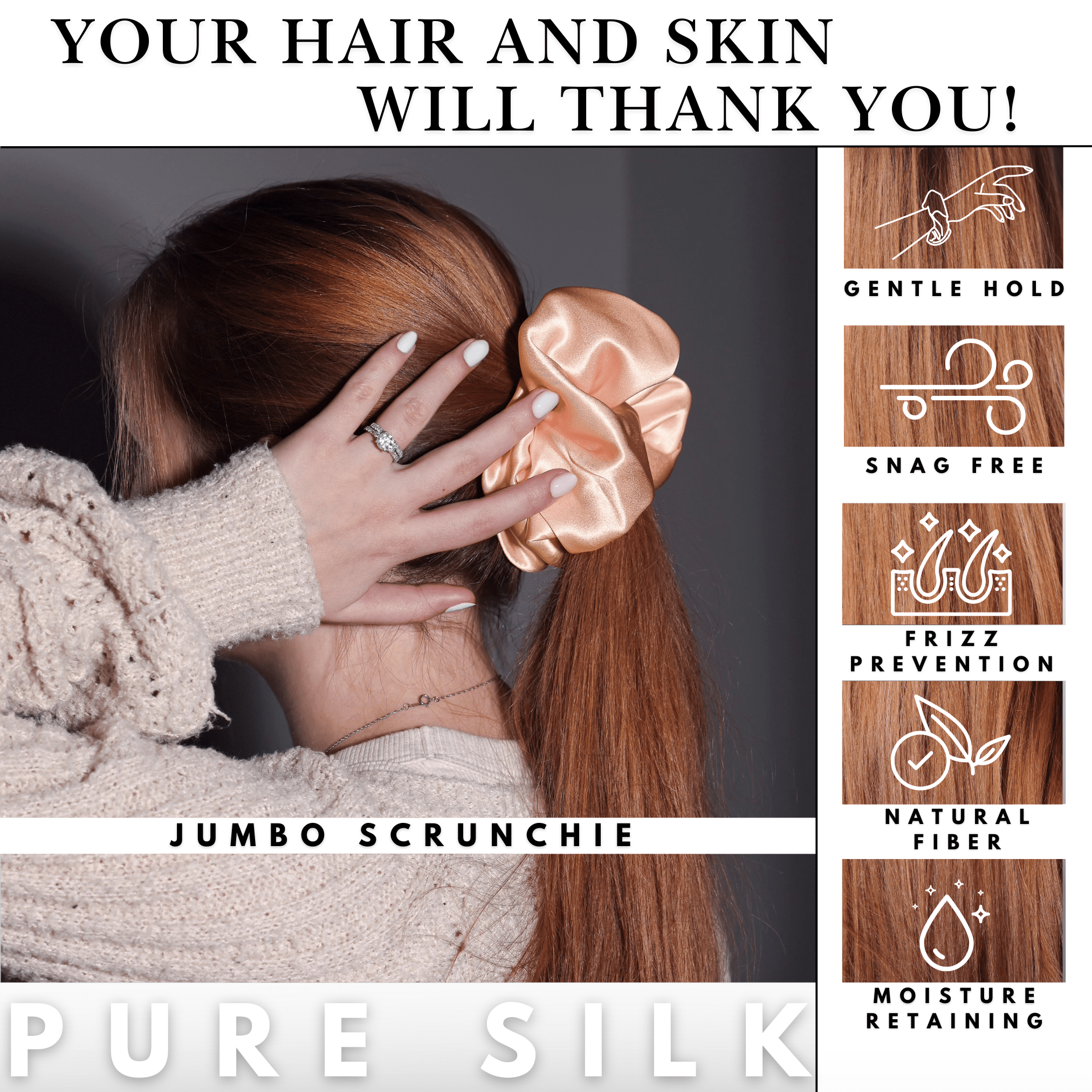 Peach Jumbo Scrunchie – 100% Pure Mulberry Silk, Perfect for All Hair Types - NOCHKA
