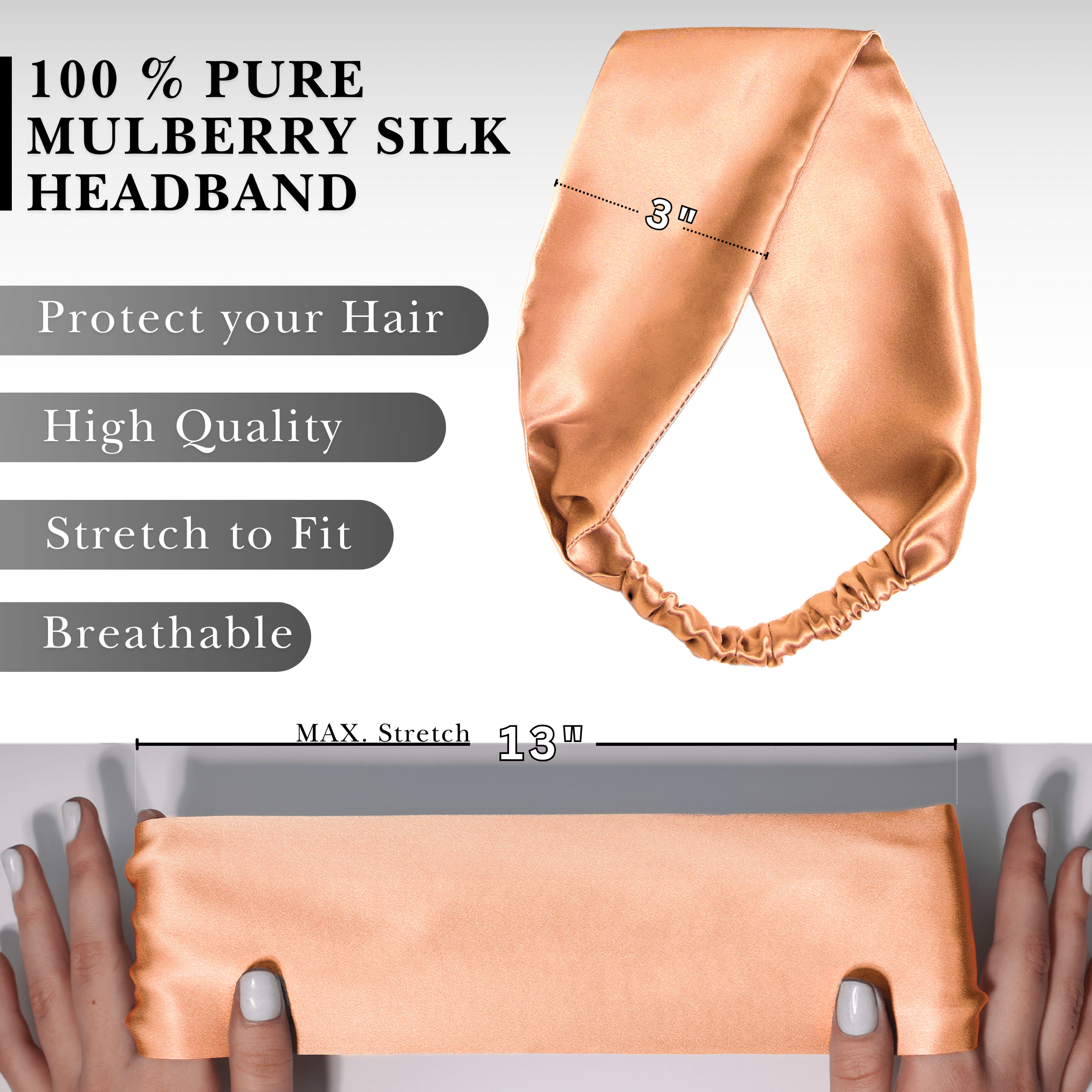 Peach Pure Silk Headband - NOCHKA
