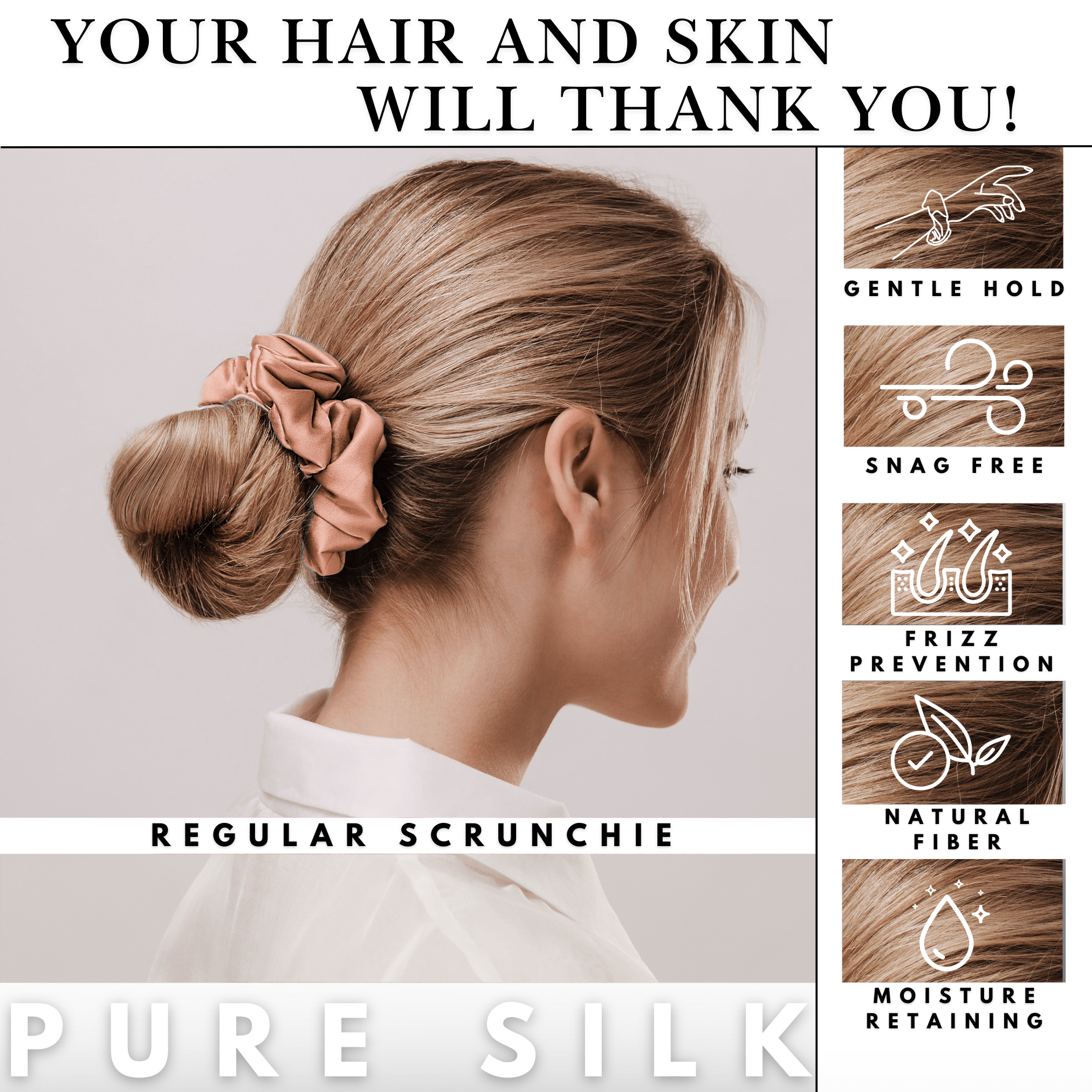 Peach Regular Scrunchie – 100% Pure Mulberry Silk, Perfect for All Hair Types - NOCHKA
