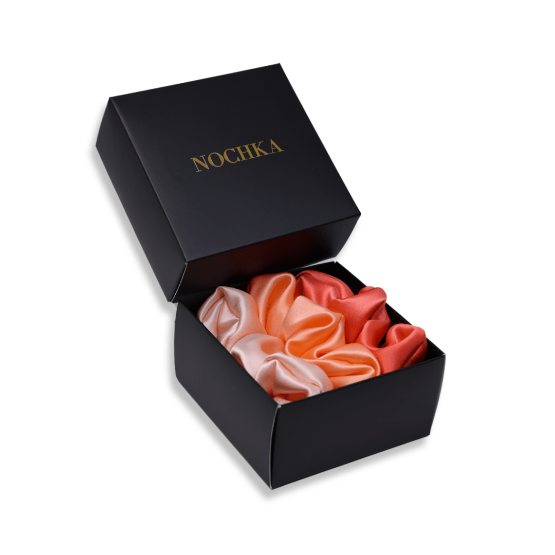 Peach Shades of 3 Regular Mulberry Silk Scrunchies | 100% Silk - NOCHKA
