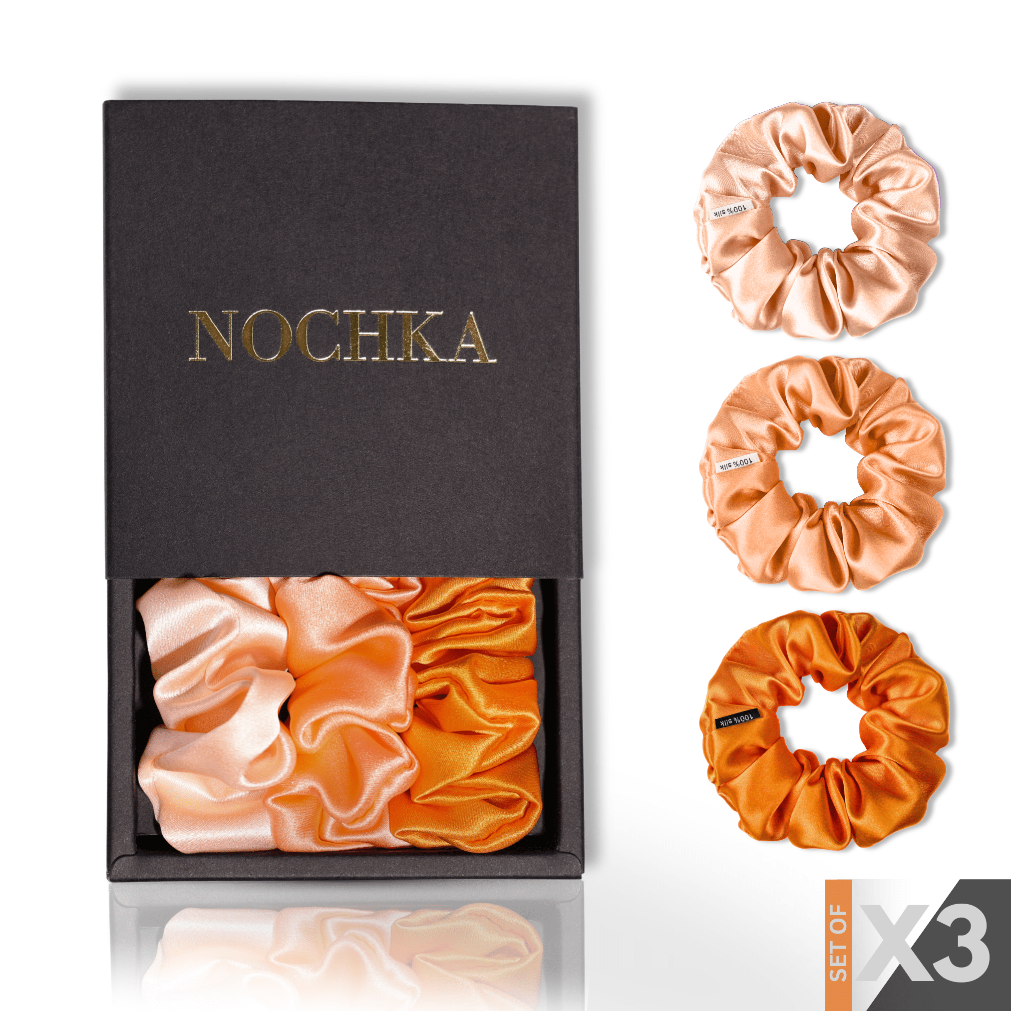 Peach Shades of 3 Skinny Mulberry Silk Scrunchies | 100% Silk - NOCHKA
