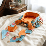 Peonies on Aqua and Orange Reversible Bonnet with Ties - NOCHKA
