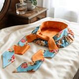 Peonies on Aqua and Orange Reversible Bonnet with Ties - NOCHKA
