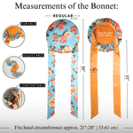 Peonies on Aqua and Orange Reversible Bonnet with Ties - NOCHKA
