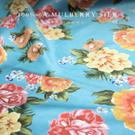 Peonies on Aqua and Orange Reversible Bonnet with Ties - NOCHKA
