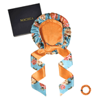 Peonies on Aqua and Orange Reversible Bonnet with Ties - NOCHKA
