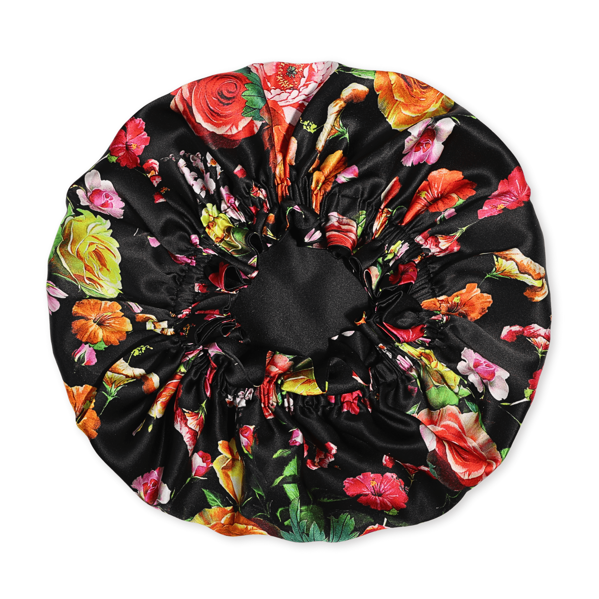 Peonies on Black Pure Mulberry Silk Bonnet – Reversible & Durable - NOCHKA
