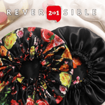Peonies on Black Pure Mulberry Silk Bonnet – Reversible & Durable - NOCHKA
