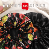 Peonies on Black Pure Mulberry Silk Bonnet – Reversible & Durable - NOCHKA
