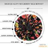 Peonies on Black Pure Mulberry Silk Bonnet – Reversible & Durable - NOCHKA
