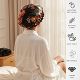 Peonies on Black Pure Mulberry Silk Bonnet – Reversible & Durable - NOCHKA
