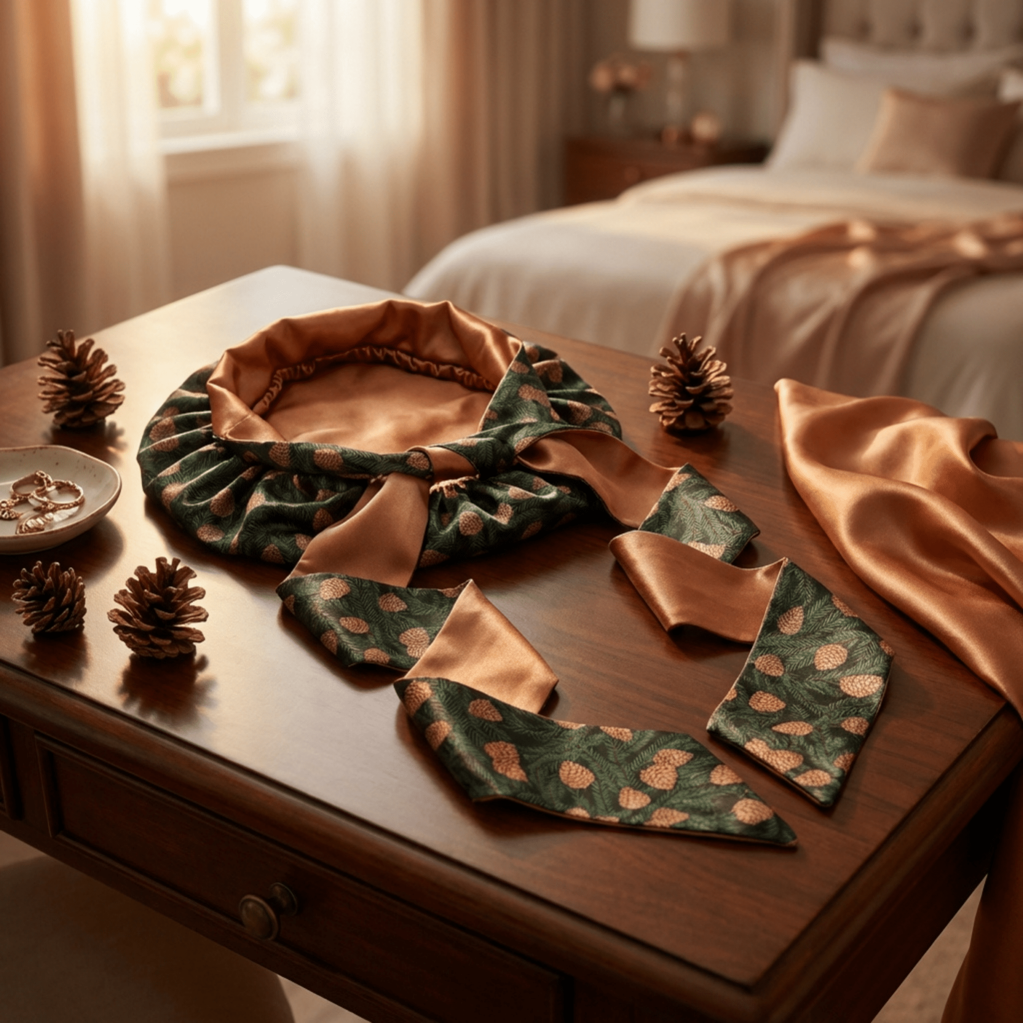 Pine Tree Print & Hazel Reversible Bonnet with Ties - NOCHKA
