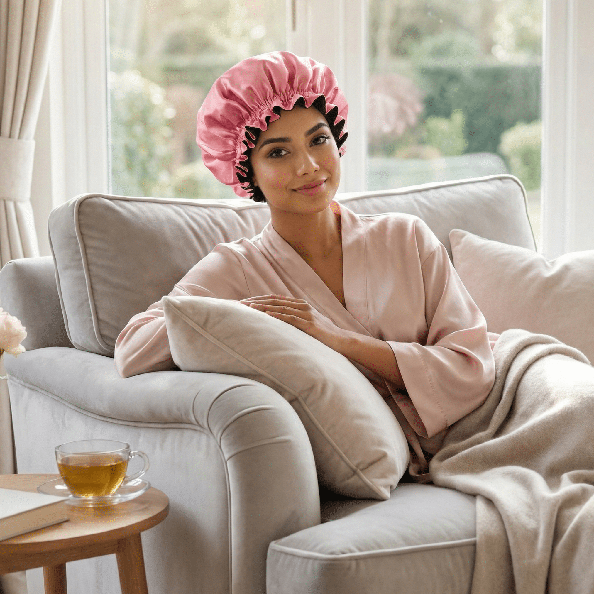 Pink & Black Pure Mulberry Silk Bonnet – Reversible & Durable - NOCHKA
