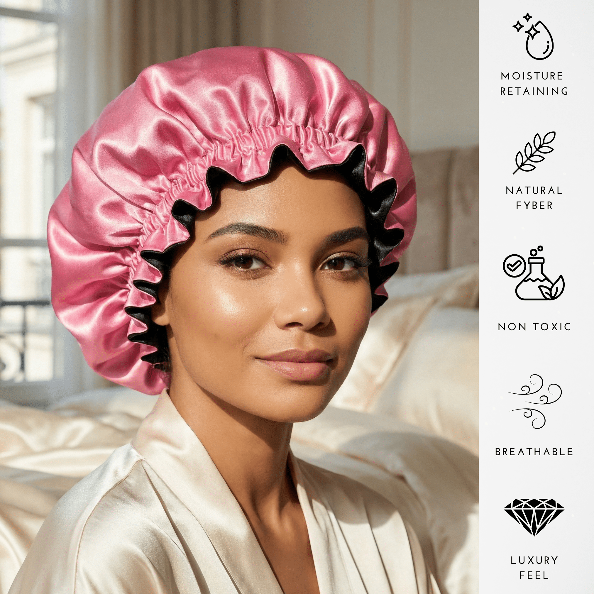 Pink & Black Pure Mulberry Silk Bonnet – Reversible & Durable - NOCHKA
