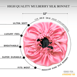 Pink & Black Pure Mulberry Silk Bonnet – Reversible & Durable - NOCHKA
