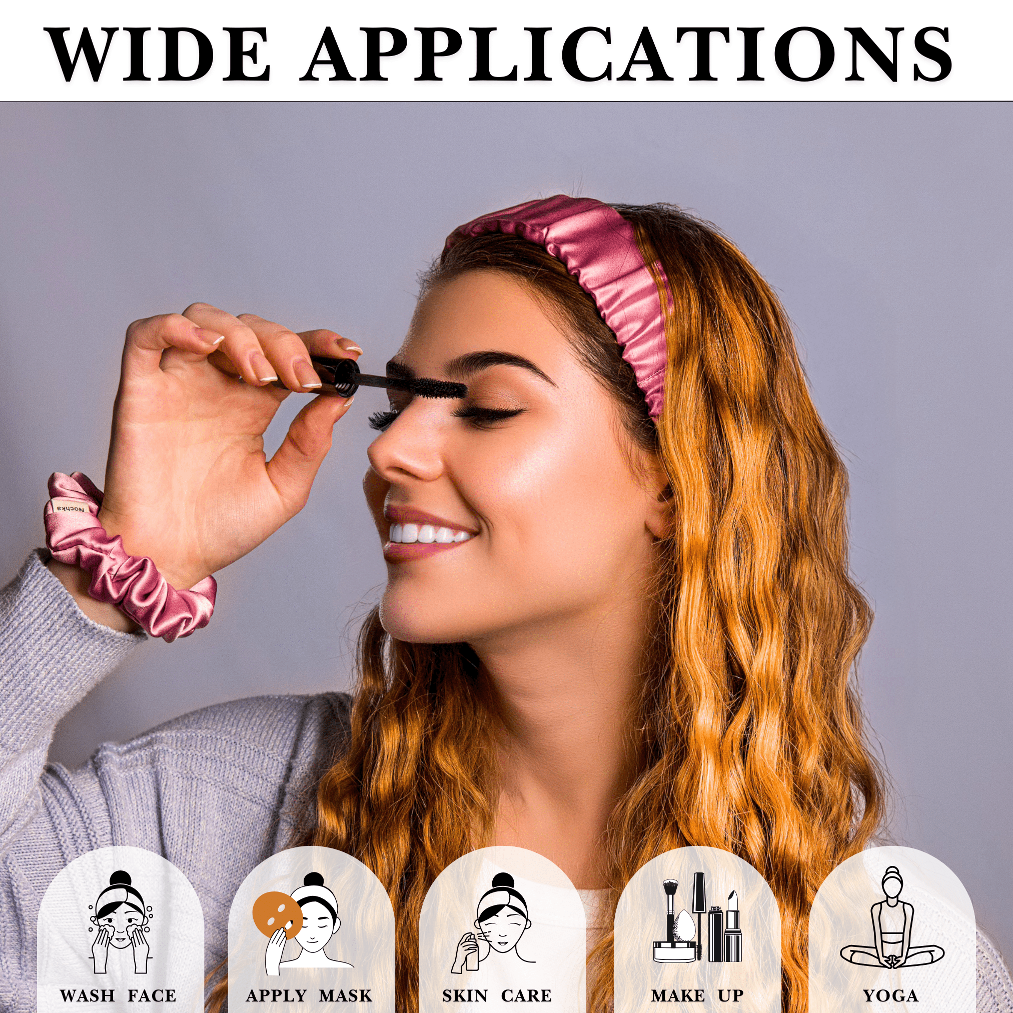 Pink Mulberry Silk Headband with Ultra Thin Scrunchie - NOCHKA
