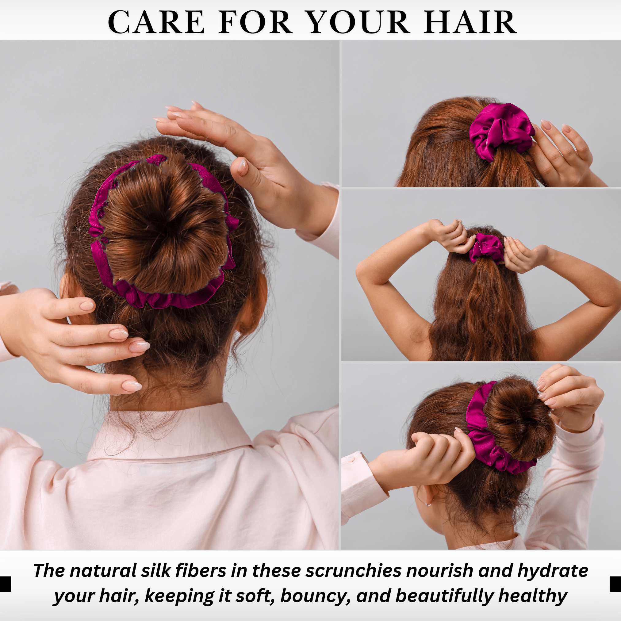 Pink Shades of 3 Regular Mulberry Silk Scrunchies | 100% Silk - NOCHKA
