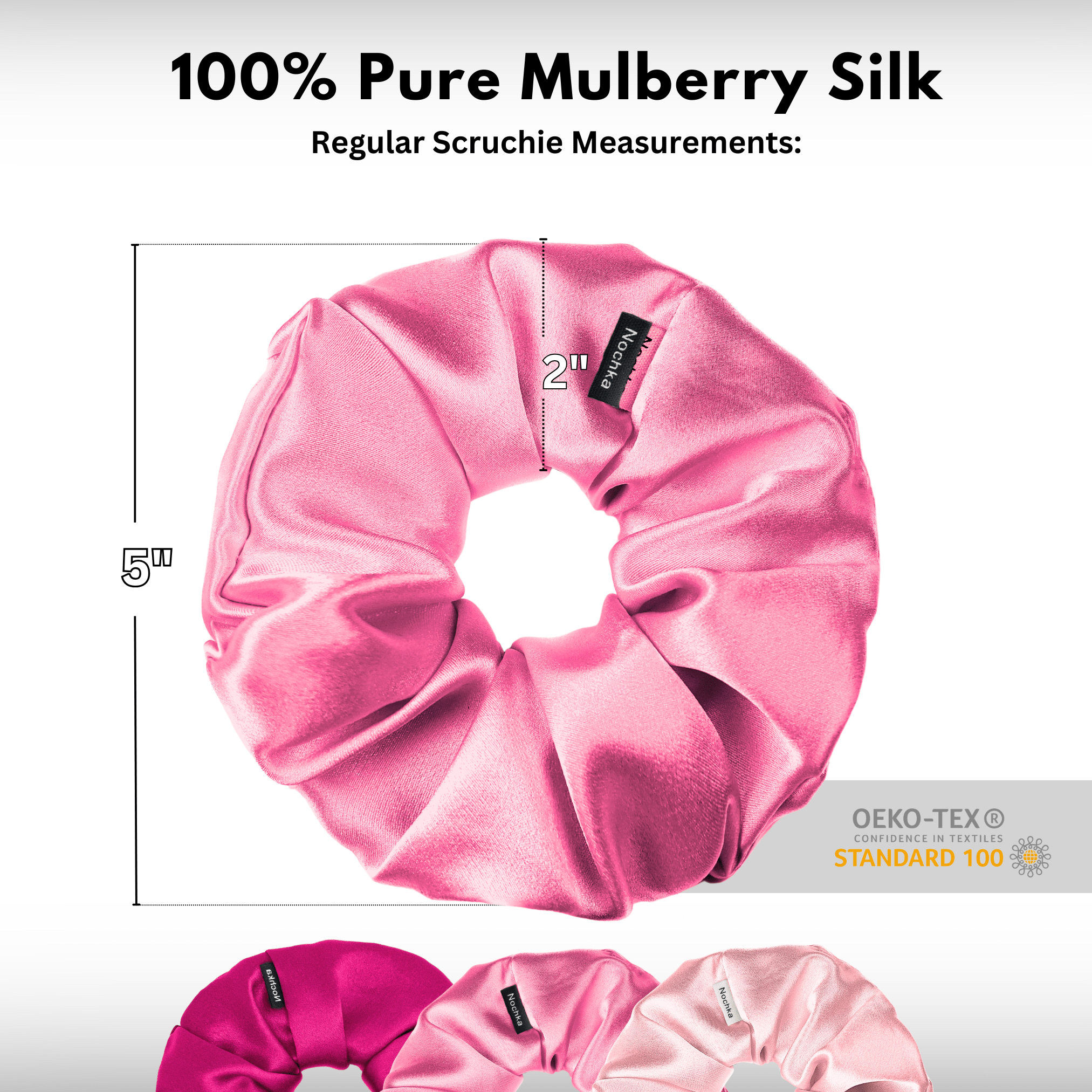 Pink Shades of 3 Regular Mulberry Silk Scrunchies | 100% Silk - NOCHKA
