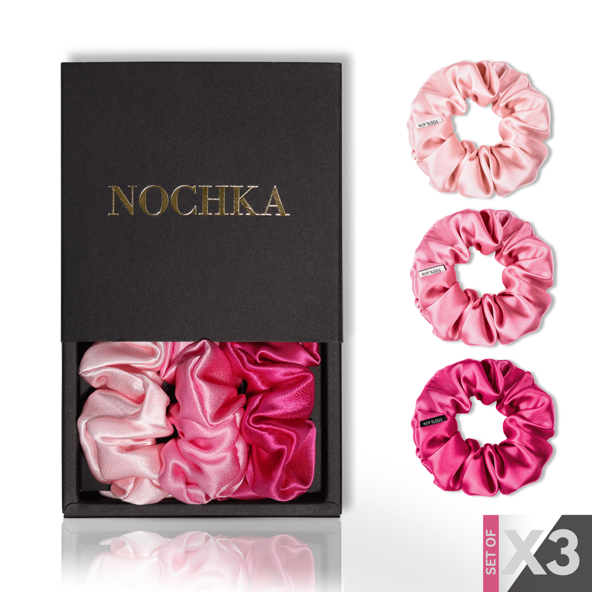 Pink Shades of 3 Skinny Mulberry Silk Scrunchies | 100% Silk - NOCHKA

