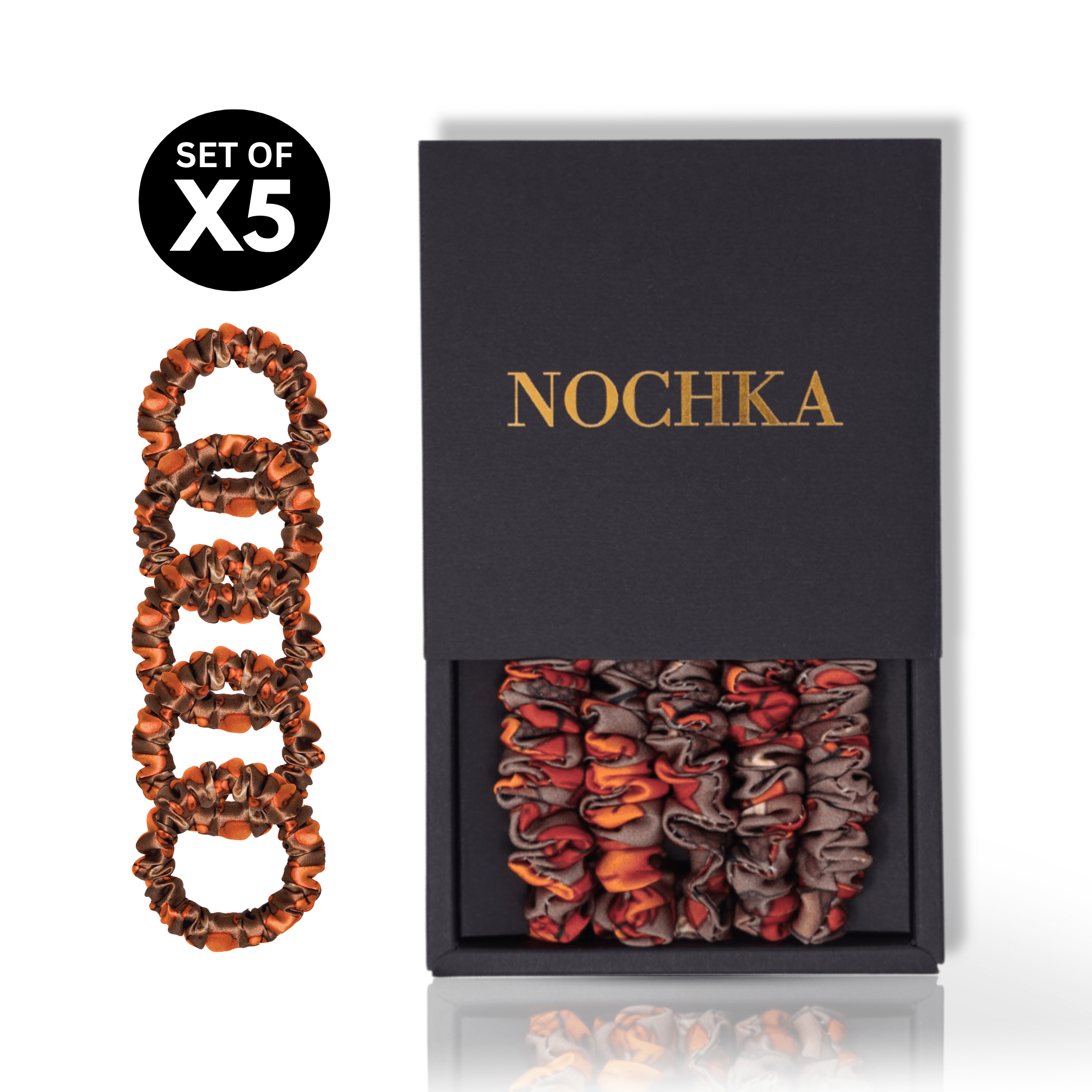 Pumpkin and Acron Ultra - Skinny Silk Scrunchies (Set of 5) - NOCHKA
