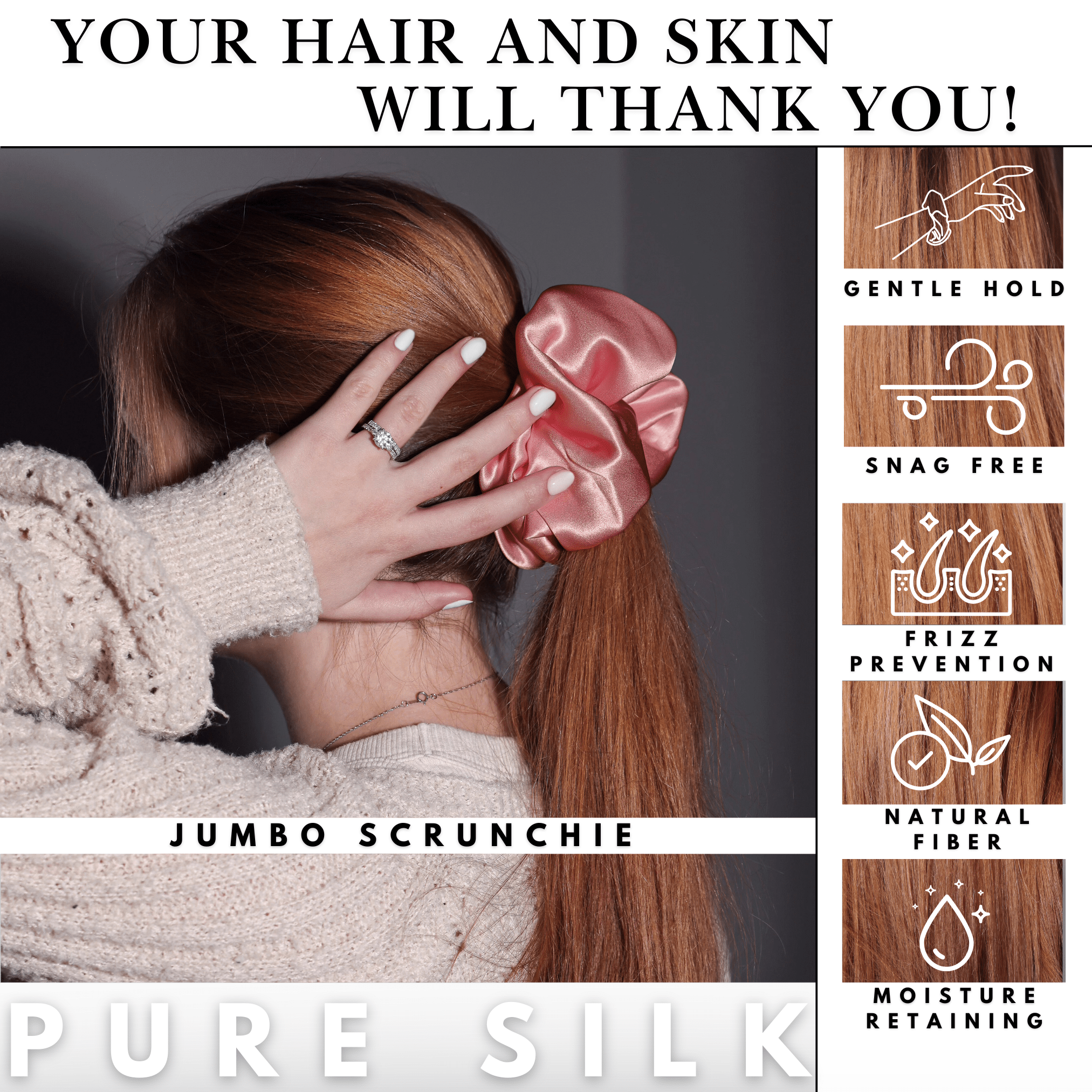 Punch Jumbo Scrunchie – 100% Pure Mulberry Silk, Perfect for All Hair Types - NOCHKA
