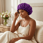 Purple & Black Pure Mulberry Silk Bonnet – Reversible & Durable - NOCHKA
