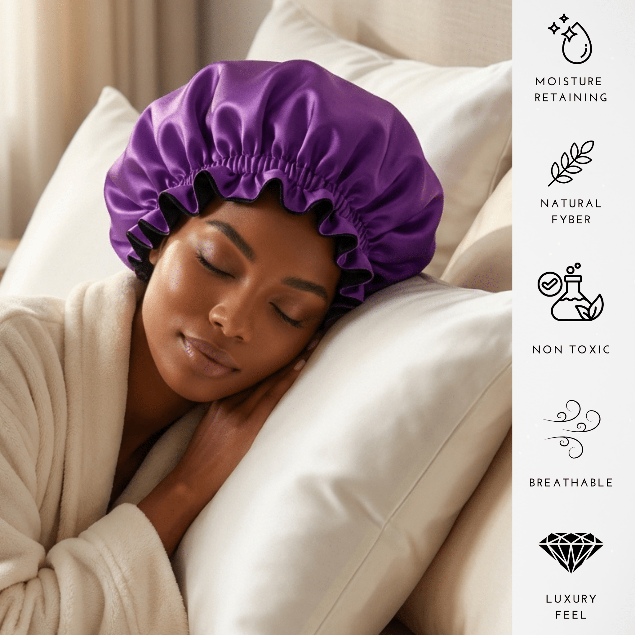 Purple & Black Pure Mulberry Silk Bonnet – Reversible & Durable - NOCHKA
