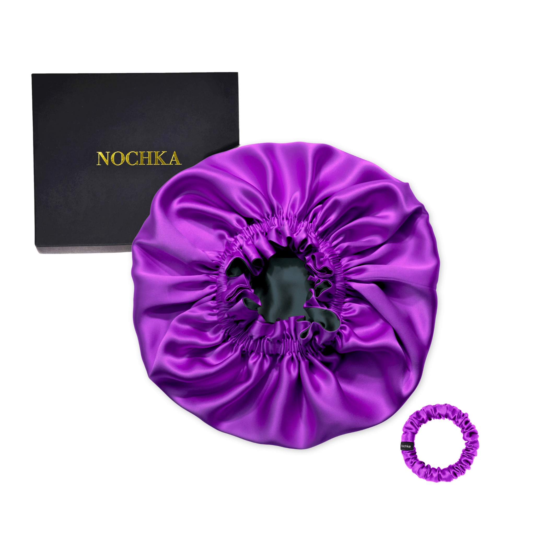 Purple & Black Pure Mulberry Silk Bonnet – Reversible & Durable - NOCHKA
