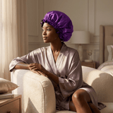 Purple & Black Pure Mulberry Silk Bonnet – Reversible & Durable - NOCHKA
