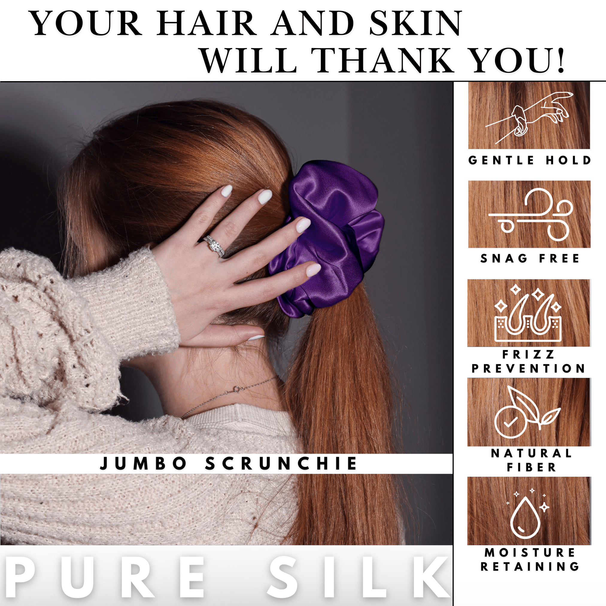 Purple Jumbo Scrunchie – 100% Pure Mulberry Silk, Perfect for All Hair Types - NOCHKA
