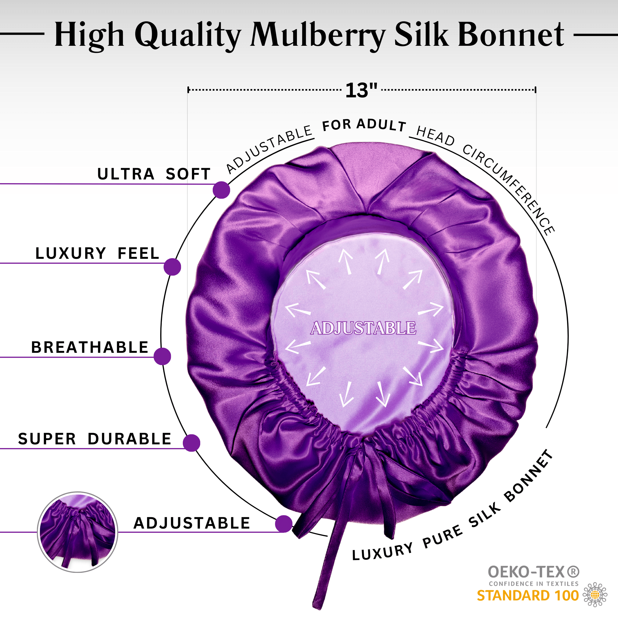 Purple Pure Mulberry Silk Medical Bonnet – Reversible & Durable - NOCHKA

