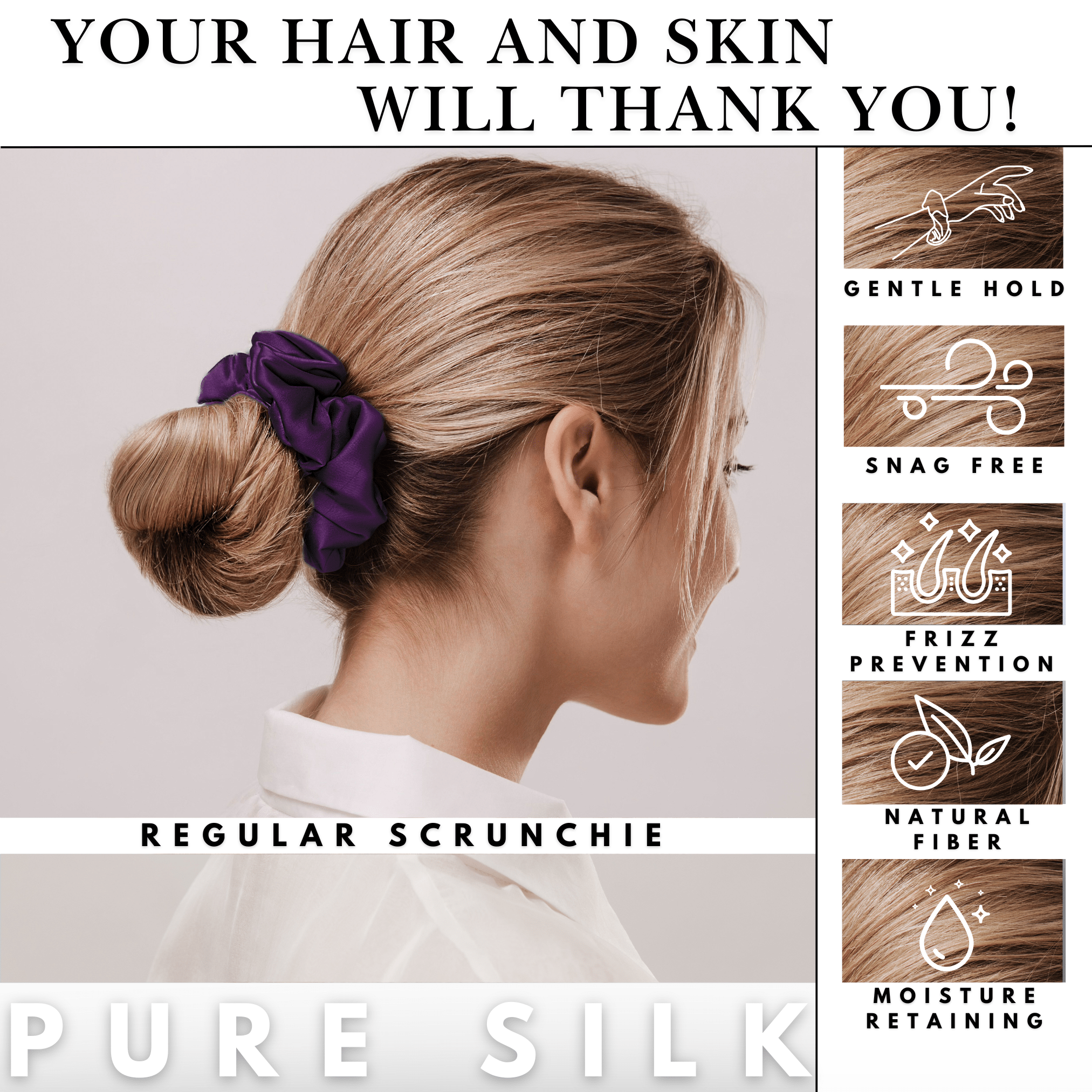 Purple Regular Scrunchie – 100% Pure Mulberry Silk, Perfect for All Hair Types - NOCHKA
