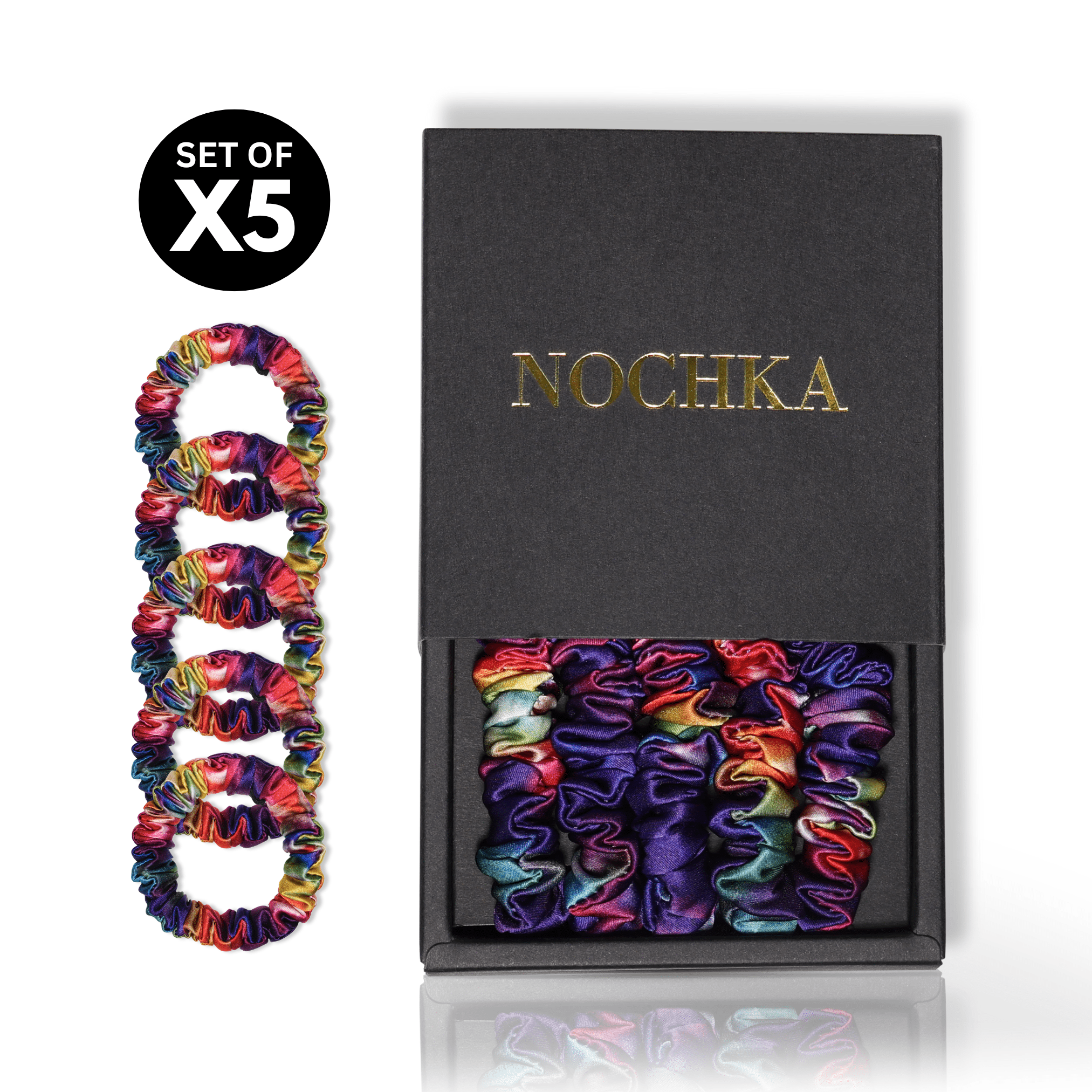 Purple Tie Die Ultra - Skinny Silk Scrunchies (Set of 5) - NOCHKA
