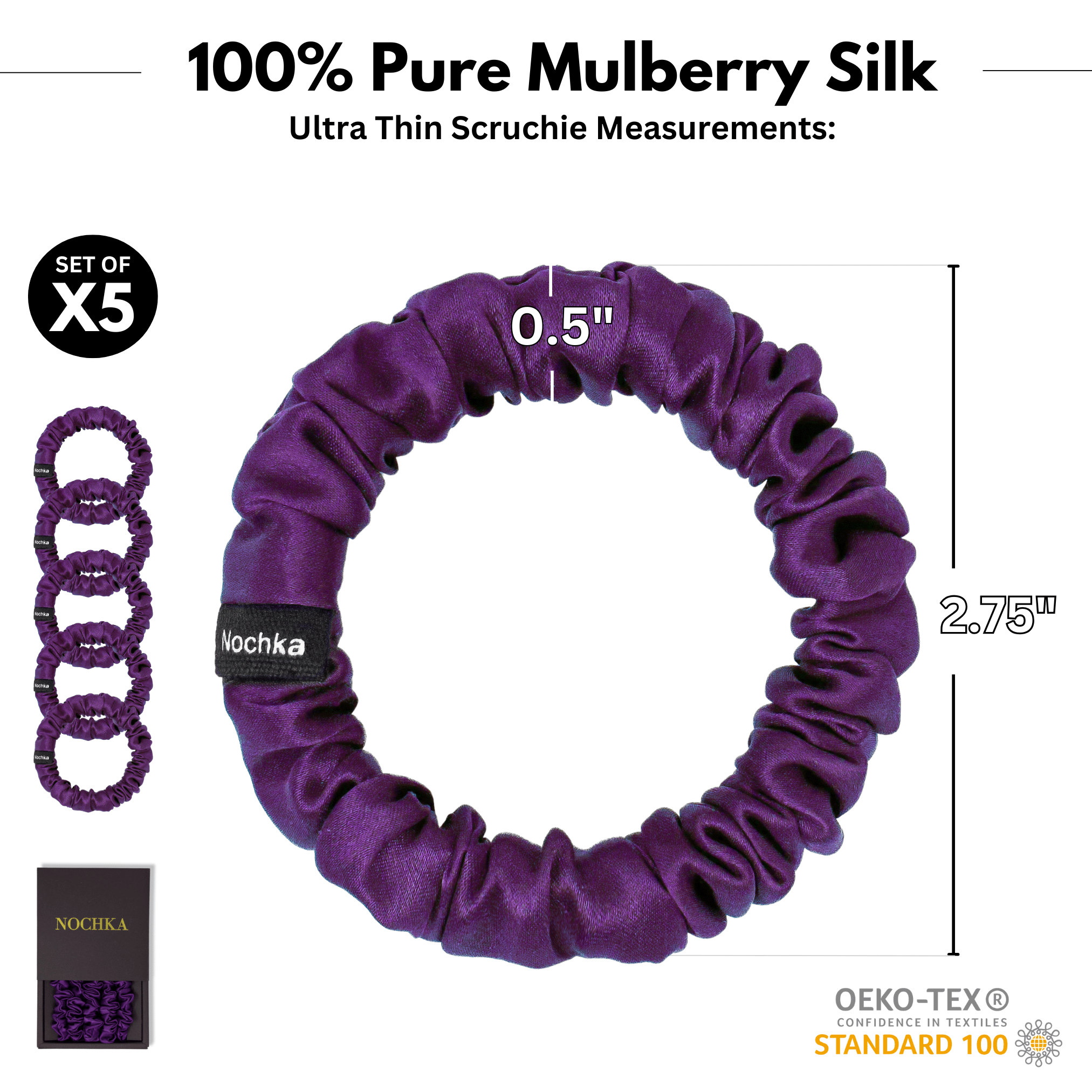 Purple Ultra - Skinny Silk Scrunchies (Set of 5) - NOCHKA
