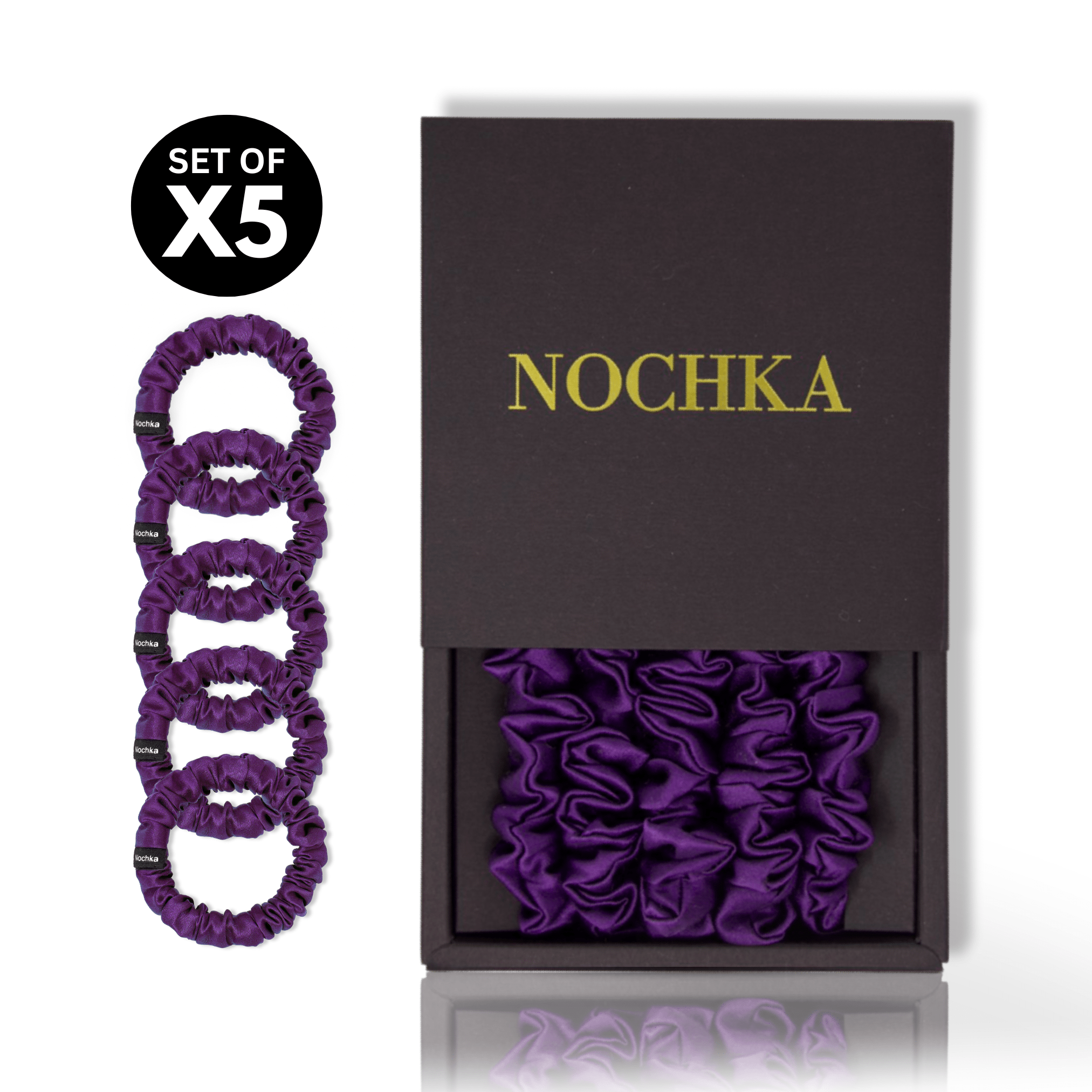 Purple Ultra - Skinny Silk Scrunchies (Set of 5) - NOCHKA
