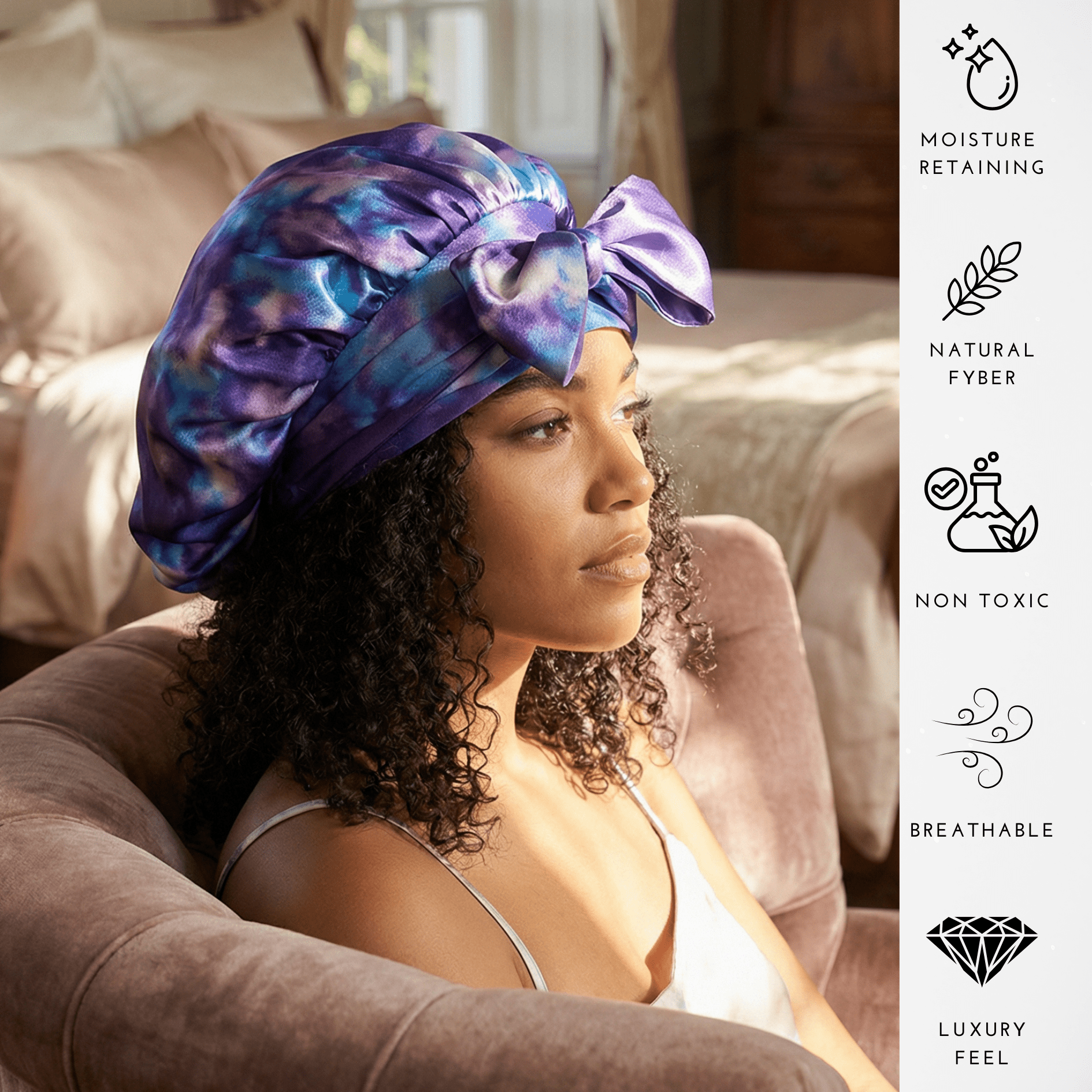 Purple Way Reversible Bonnet with Ties - NOCHKA
