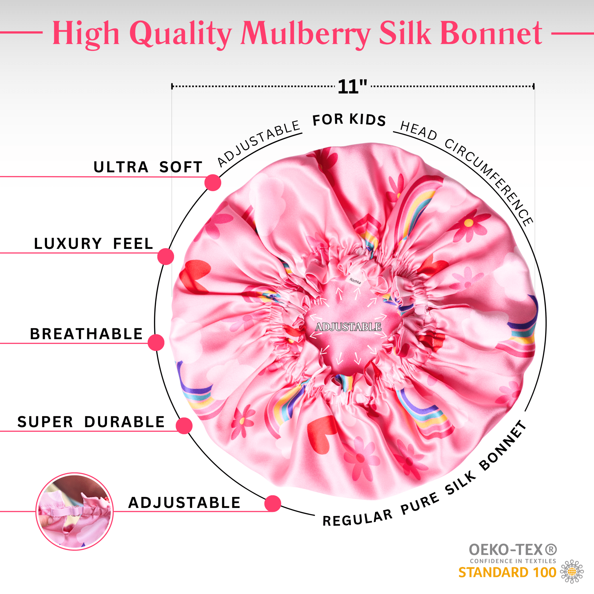 Rainbow Silky Dreams Reversible Pure Silk Bonnet for Kids - NOCHKA

