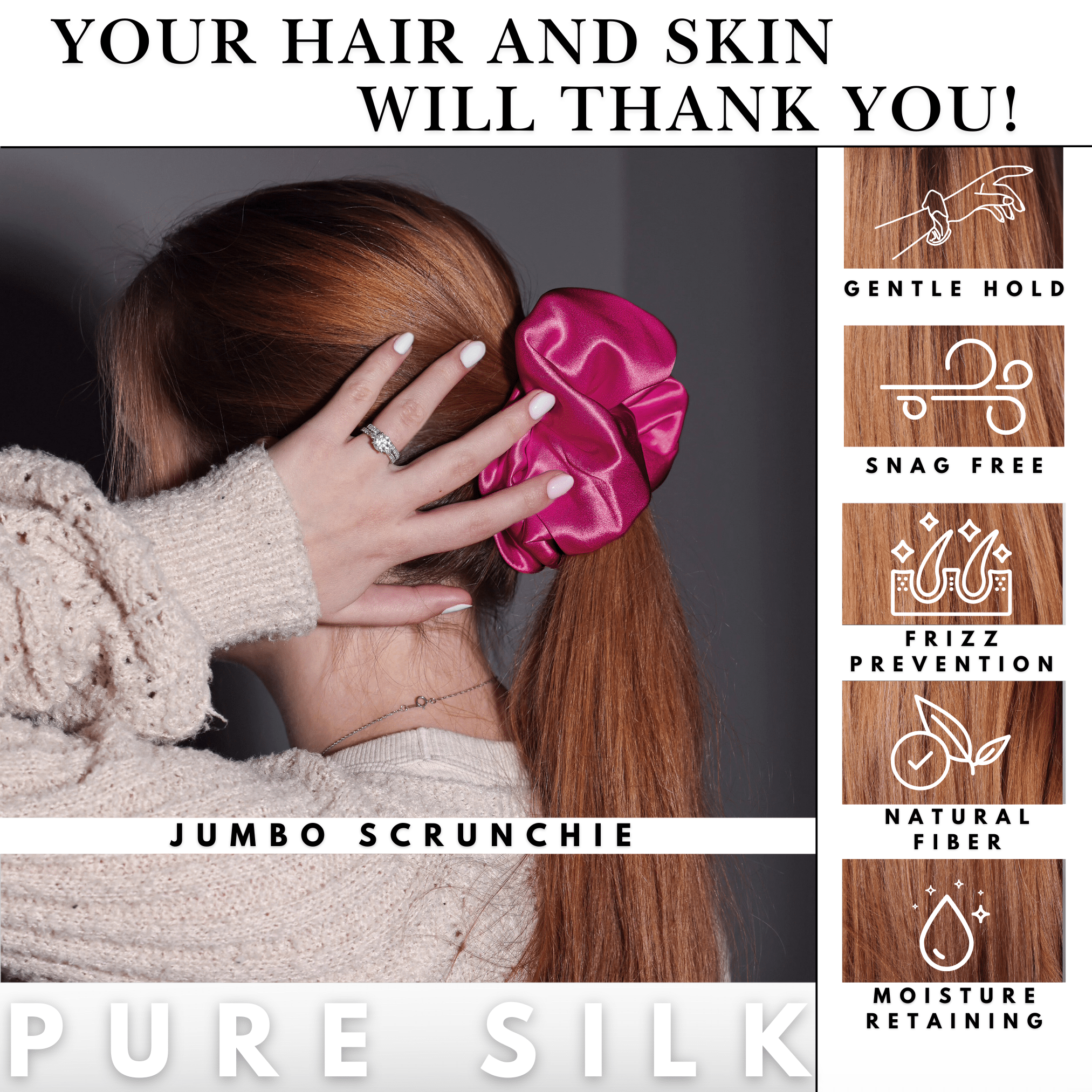 Raspberry Jumbo Scrunchie – 100% Pure Mulberry Silk, Perfect for All Hair Types - NOCHKA
