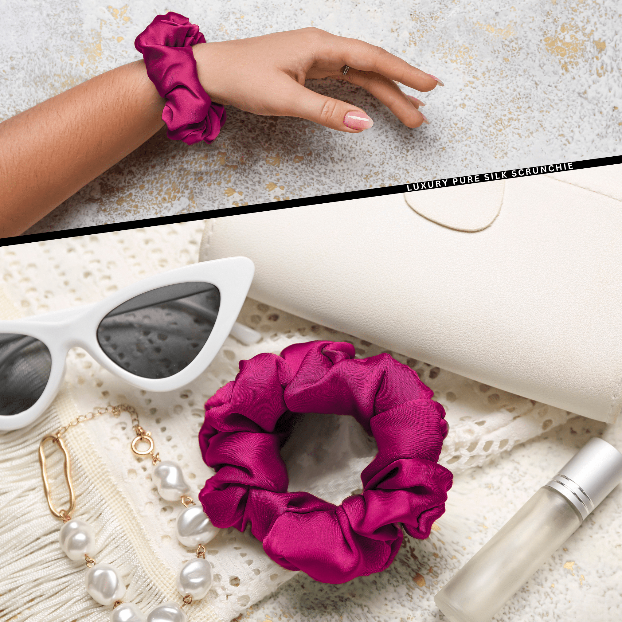 Raspberry Skinny Scrunchie – 100% Pure Mulberry Silk, Perfect for All Hair Types - NOCHKA
