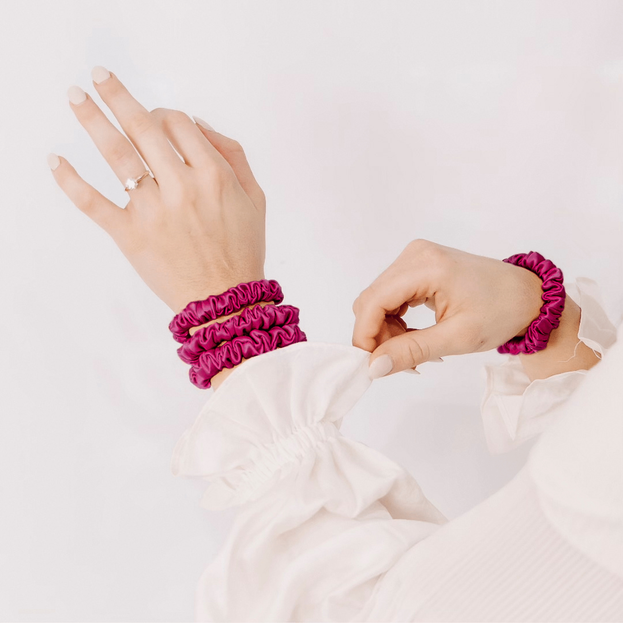 Raspberry Ultra Skinny Scrunchie – 100% Pure Mulberry Silk, Perfect for All Hair Types - NOCHKA
