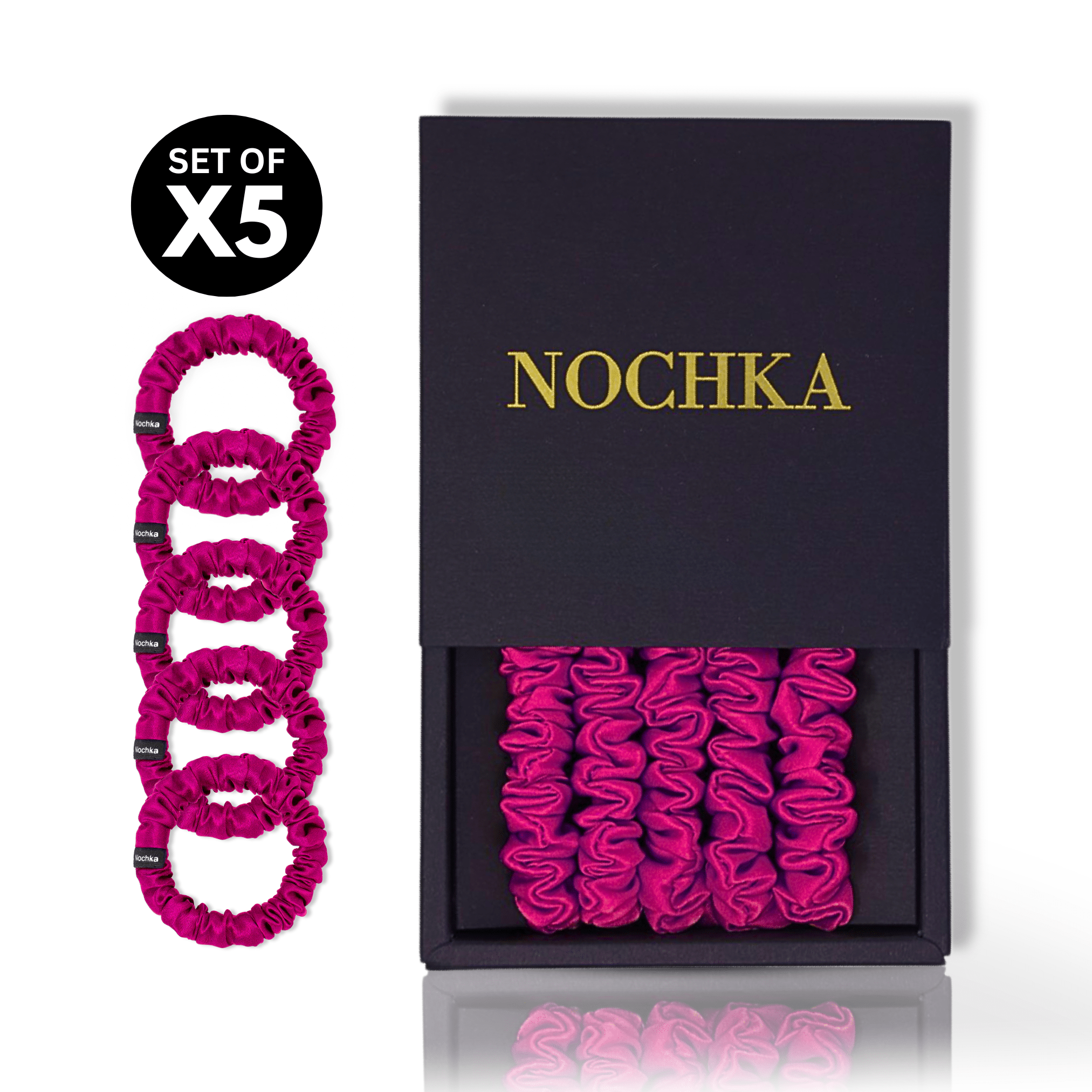 Raspberry Ultra - Skinny Silk Scrunchies (Set of 5) - NOCHKA
