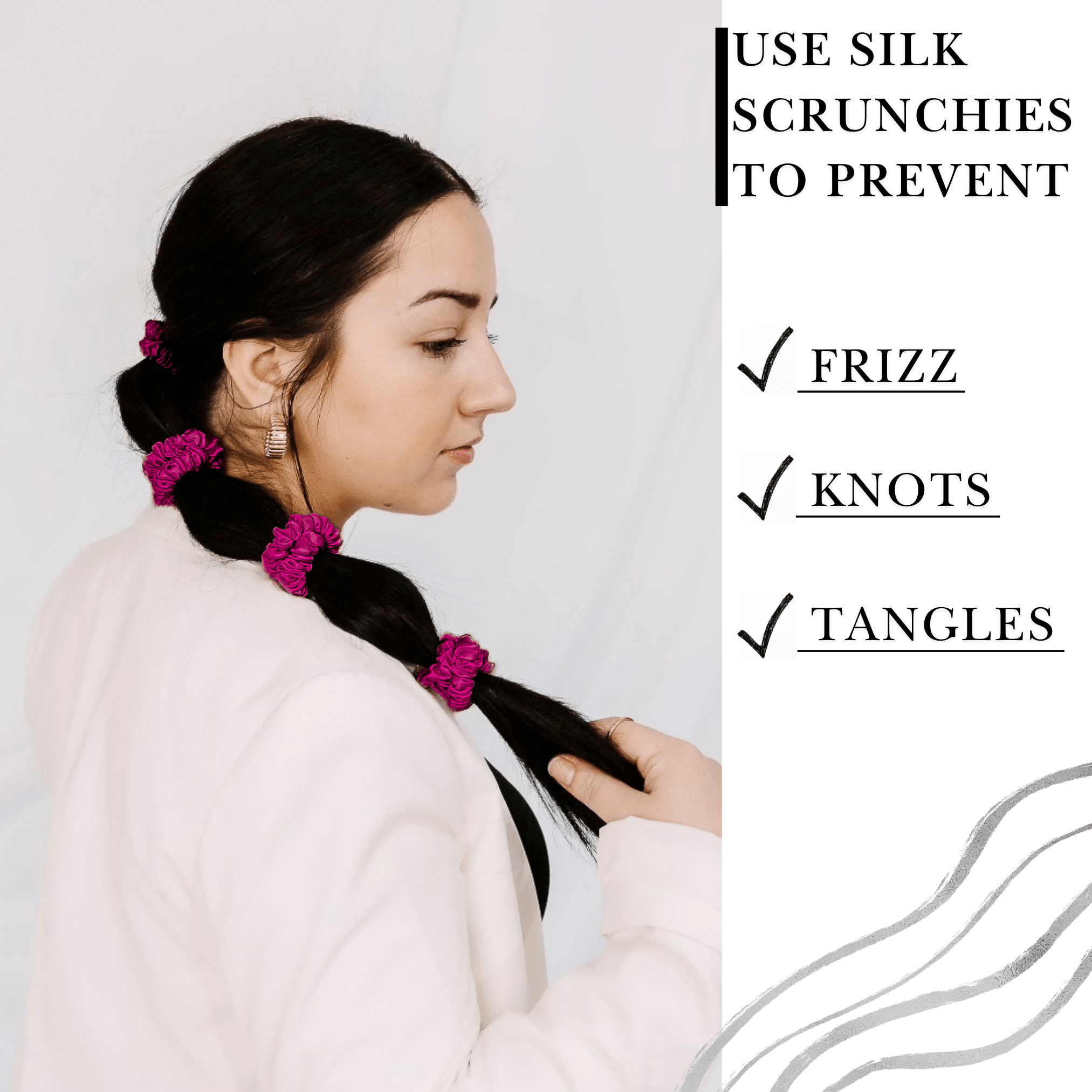 Raspberry Ultra - Skinny Silk Scrunchies (Set of 5) - NOCHKA
