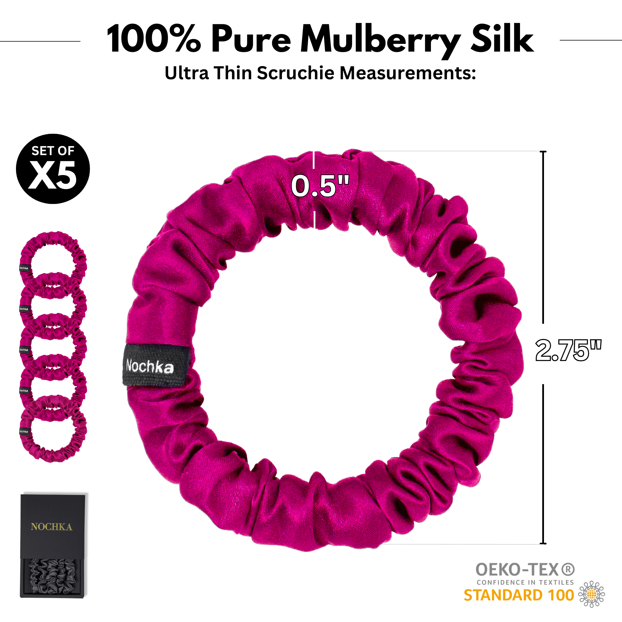 Raspberry Ultra - Skinny Silk Scrunchies (Set of 5) - NOCHKA
